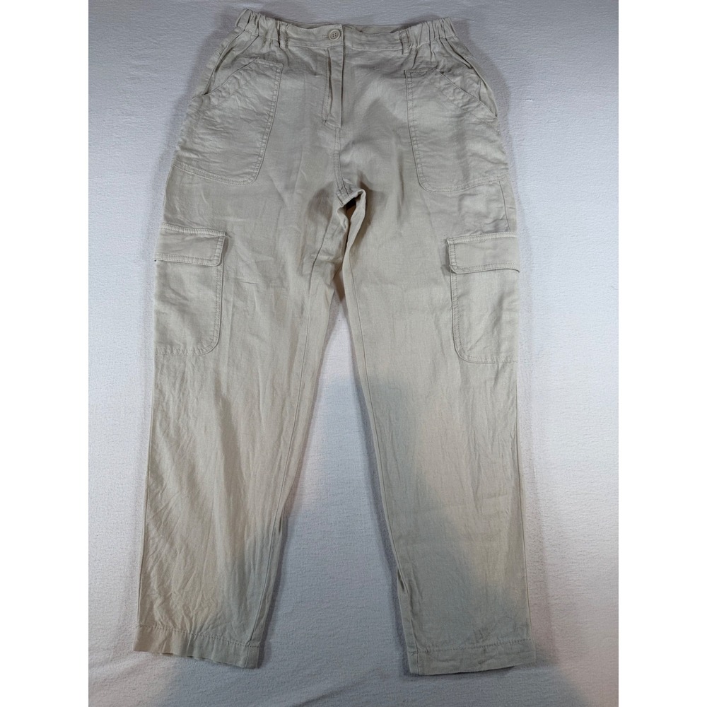 Max Studio London Linen Blend Cargo Pants Beige Utility Trousers Size M